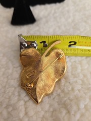 Vintage BSK Brooch Pin Leaf trimmed with Rhinestones 1.5 X 2.0 Inches