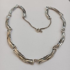 Vintage Israeli Silver Necklace Modernist Art Nouveau Revival Choker Handmade