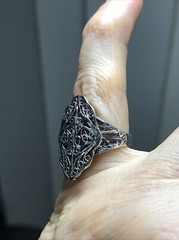 35. Vintage 925 Sterling Silver Hand Crafted Filigree Rhombus Ring 5.25s, 3.1g