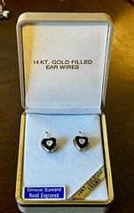 New Vintage Natural Diamond Etched Black Heart 14K Leaf Earrings Earring GF Hook