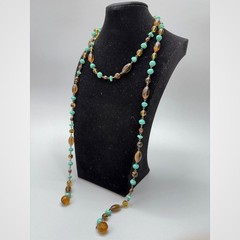 Vintage Art Deco Lariat Necklace 47″ Flapper Extra Long Glass Beads Crystals