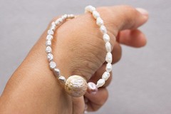 Pastel Pearl Choker Floating Carved Pearl Sterling Silver Handmade Necklace