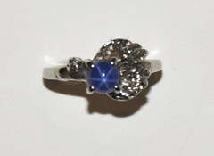 VTG Art Deco 10K White Gold Genuine Star Sapphire & Diamond Ring Sz 4.5 – 2.12 g