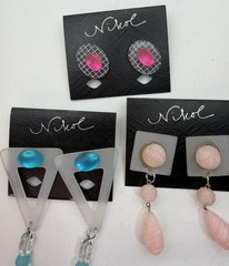 Vintage 80s Nikol Lucite Earrings Jewelry Lot 3 Pair Geometric Plastic Pink NOS