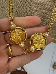 VIntage Necklace Chain Coin Pendant Angel Cherub Double 90s Style 22 Inches