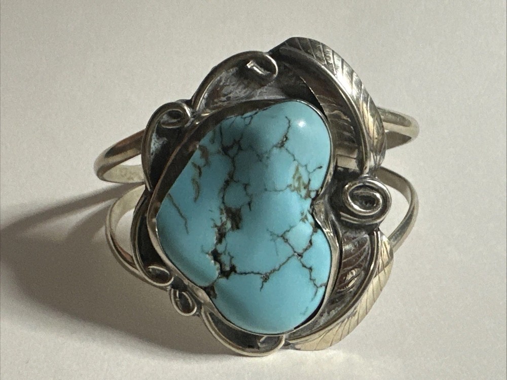 Vintage Nickel Silver Turquoise/Chrysocolla Cuff Bracelet