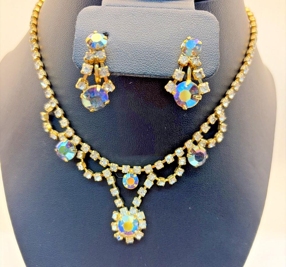 Vintage Aurora Borealis Demi Parure In Original Box Styled By Carmen