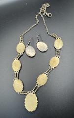 Vintage Lapis Lazuli Afghan Tribal Boho Brass Pendant Necklace & Earring Set