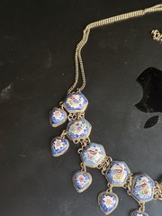 Vintage Persian Necklace Blue Enamel Panels Linked Scenic Birds Middle Eastern