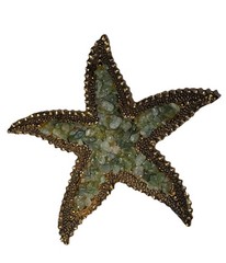 Vintage Beach Themed Starfish With Green Stones And Gold Toned Metal