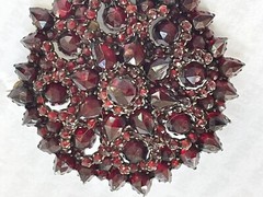 Antique Victorian Gilt Silver Bohemian Rose Cut Garnet Pin Brooch 1 5/8″