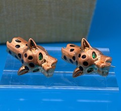 Catwalk Jon Necklace Earring Set Leopard Head Gold Tone Designer Runway Signed