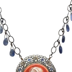 Vintage Handmade OOAK Cameo Necklace, Gemstone Dangle Statement Artisan Necklace