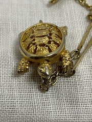 Vintage Sea Turtle Pendant Necklace Gold Tone Bar Link Chain Beach Ocean