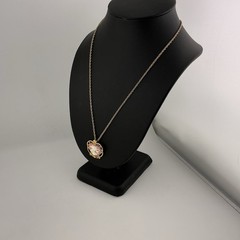 Vtg Precious Moments PMI Necklace Pink Faux Cameo Pendant GoldT Filigree 1990s