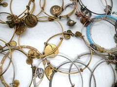 Lot of 25 Alex and Ani Wrist Silver & Gold Tone Charm Bracelet Bangles