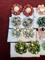 VINTAGE JEWELRY CLUSTER BEADED CLIP-ON EARRINGS LOT OF 12 ASSORTED COLORS