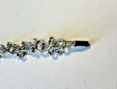 Vintage Trifari Clear Rhinestone & Silver Toned Metal Bracelet, floral leaf, 7″