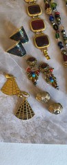 Huge Vintage Jewel Tone Wood Metal Enamel Earring Necklace Bracelet Jewelry Lot