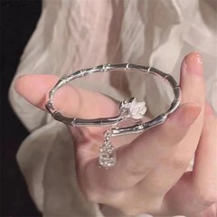 Vintage Flower Retro Rose Cuff Bangle 925 Sterling Silver Women Jewelry Bracelet