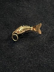 Vintage 18K Gold Articulated Chinese Koi Fish Pendant Ruby Eyes