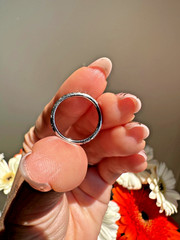 Art Deco Hand Engraved Orange Blossom Ring | 18K White Gold Floral Wedding Band