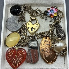 Vintage Brassy Bronzy Bracelet & Charms of Mixed Metals: Heart, Angel Wing, OOAK