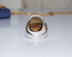 Vintage Handmade Sterling Silver Banded Agate Signed Bold Signet Ring Size 9.5