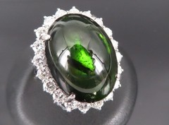 Massive 26.18ct Green Tourmaline 1.83ct Diamond 18K White Gold Ring Size 4.75