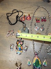Rhinestone Bear Rainbows Owl 26 Pc Earrings, Necklaces Costume Jewelry Lot