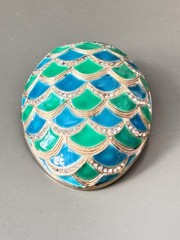 Vintage MARVELLA Blue & Green Enamel Bracelet, Brooch & Earring Set!