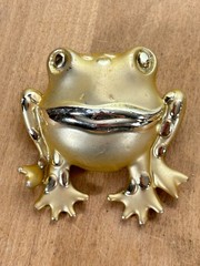 Lot of 7 Vintage Costume Jewelry Brooches and Clips, Frog, Leaves, Ornament