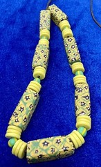 A Vintage Venetian Millefiori Leather Strung Beaded Necklace. Rectangular Beads.