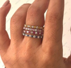 Pink, Blue, Yellow Sapphire Alternating Eternity Stacking Band Ring 14k Gold