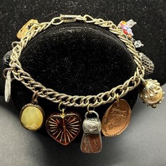 Vintage Brassy Bronzy Bracelet & Charms of Mixed Metals: Heart, Angel Wing, OOAK