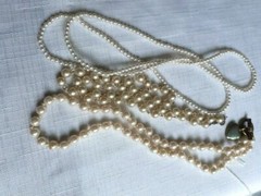 3 Vintage White Faux Pearl Necklaces 34- 23- & 19 Inches – As Pictured – VM171