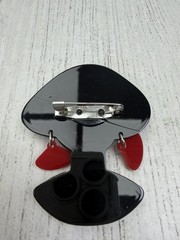 Resin Lady Brooch Black White Checkered Red Dangle Earrings Pin Vintage Style