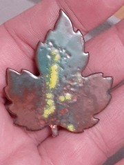 Copper enamel maple leaf brooch/pin vintage, fall autumn colors