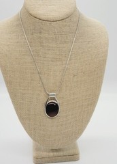 Brown CAT EYE Necklace Silver tone Sliding Pendant Snake Chain Vintage 21 in