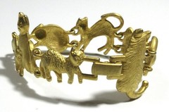VTG 7.25″ SIGNED AJC KITTEN KITTY CAT FELINE WRAP bracelet brushed gold tone mtl