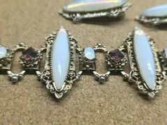 Vintage 1950’s Wide Opaline Glass Purple Crystal Chain Bracelet And Earrings