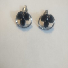 Vtg Black Rhinestone Clip On Earrings Silver Finish 3 Stone MCM