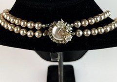 VTG 1950s Haskell Style Glass Pearl and Rhinestone Necklace 23″ JAPAN