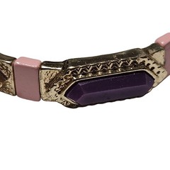 Art Deco Purple Pink Resin Stones Gold Tone Stretch Bracelet Modern Fashion