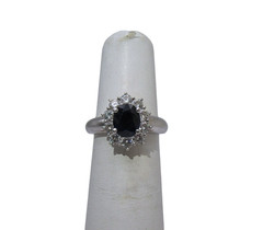 Platinum Oval Sapphire Diamond Halo Vintage Ring