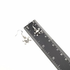 Silver Tone Costume Skull & Crossbones Hook Dangle Earrings #23