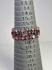 Vintage Attributed To Schreiner Pink Ruby Red Clear Crystal Triple Row Bracelet