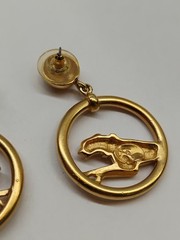 Vintage 80s Jackie Collins Gold Tone Green Eyes Panther Drop Pierced Earrings