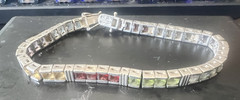 Vintage Sterling 925 Channel Set Square Cut Multi Colored Gemstone Bracelet