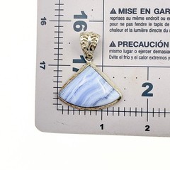 Vintage Blue Lace Agate Nickel Silver Triangular Fan Filigree Accent Pendant